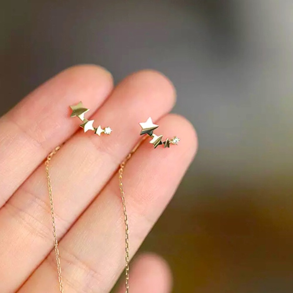 S925 chain drop star earrings